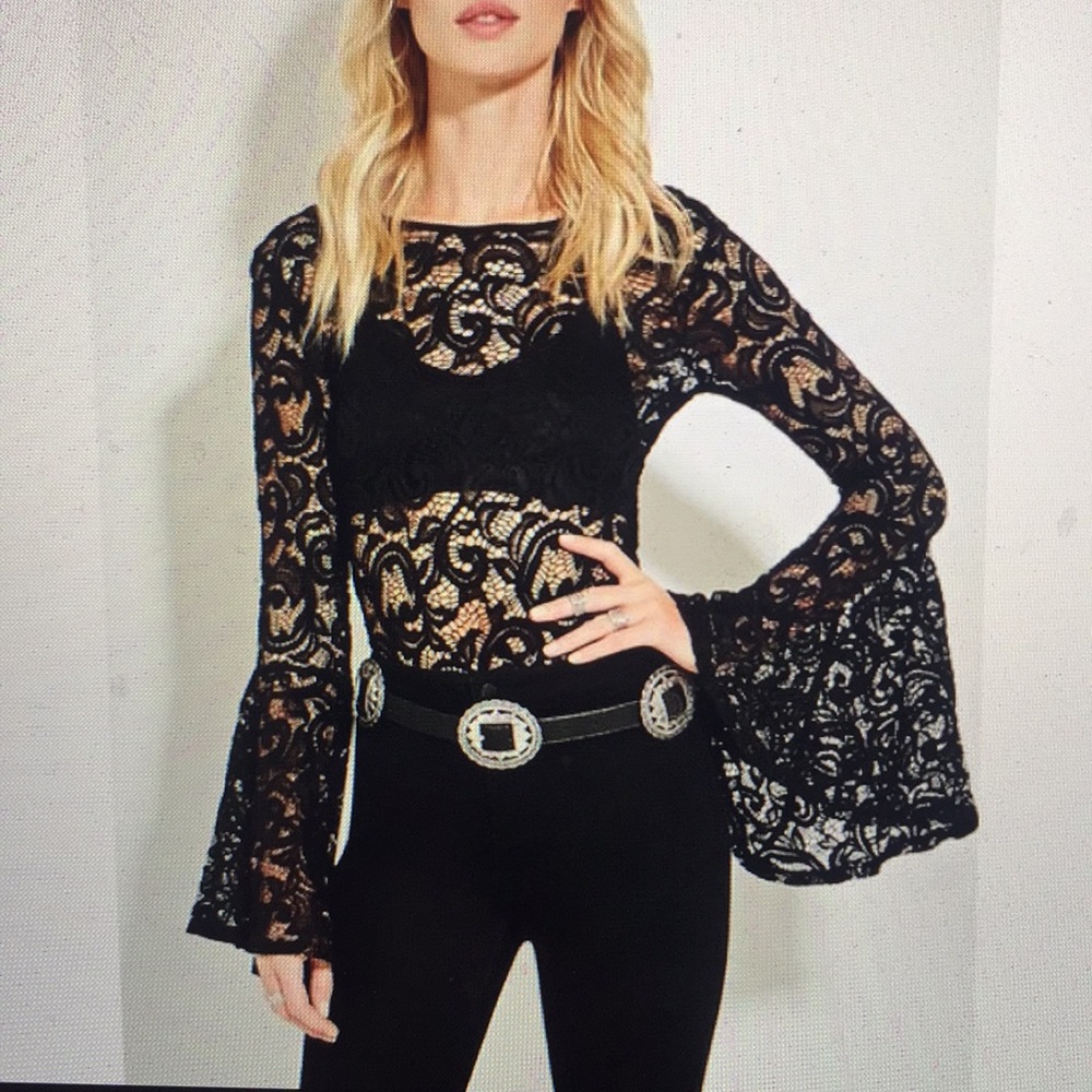 Forever 21 Lace Bell Sleeve Bodysuit